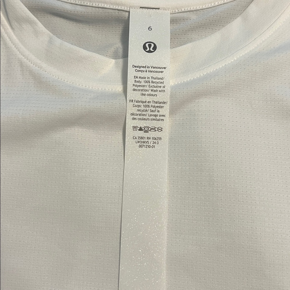 Lululemon Ultralight Waist Length T Shirt Size 6 White - Picture 2 of 7